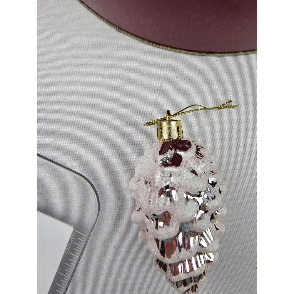 Christmas‎ Stocking Ornament Pinecone Rose Gold Glitter Set Decor Tin